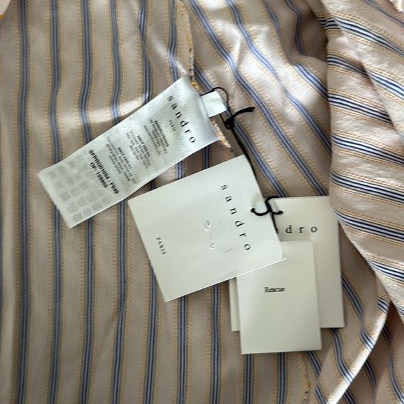 Sandro Paris Anym Ruched Embroidered Striped Twill Midi Dress (size EU 40) - Picture 10 of 10